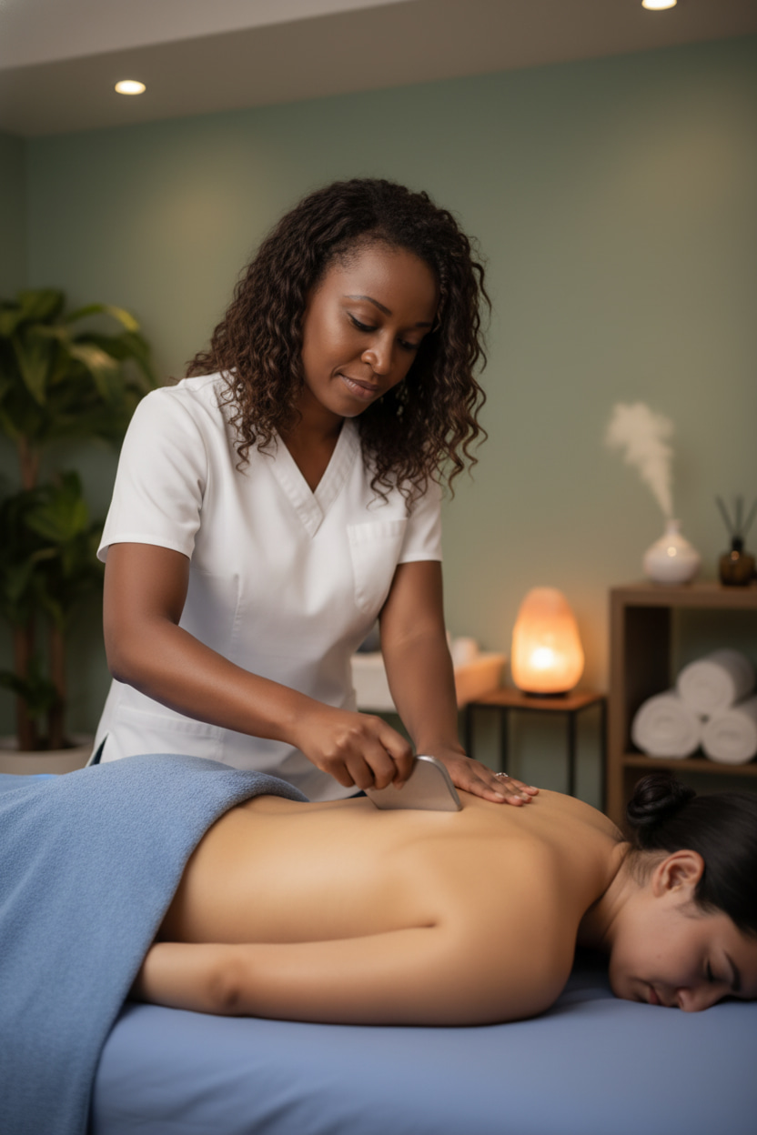 Myofascial release massage with gua sha therapy